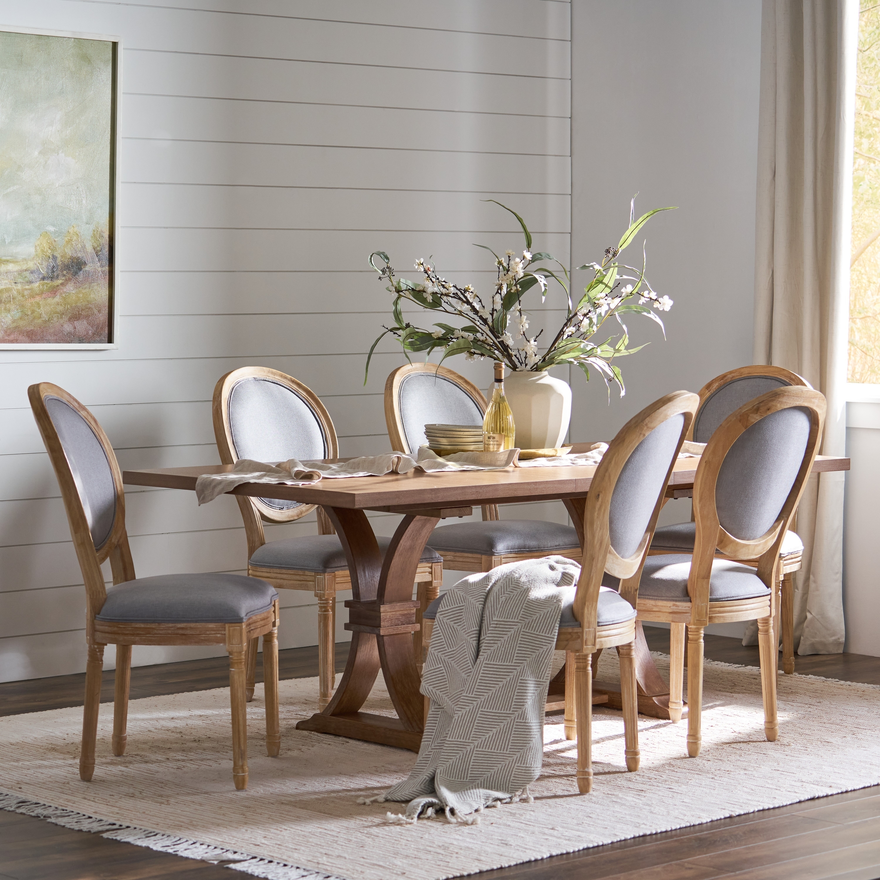 Dining Set Featuring Medallion Back Chairs and Double Pedestal Base