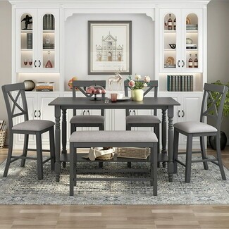 Dining Set in Charcoal Gray with Built-in Table Shelf