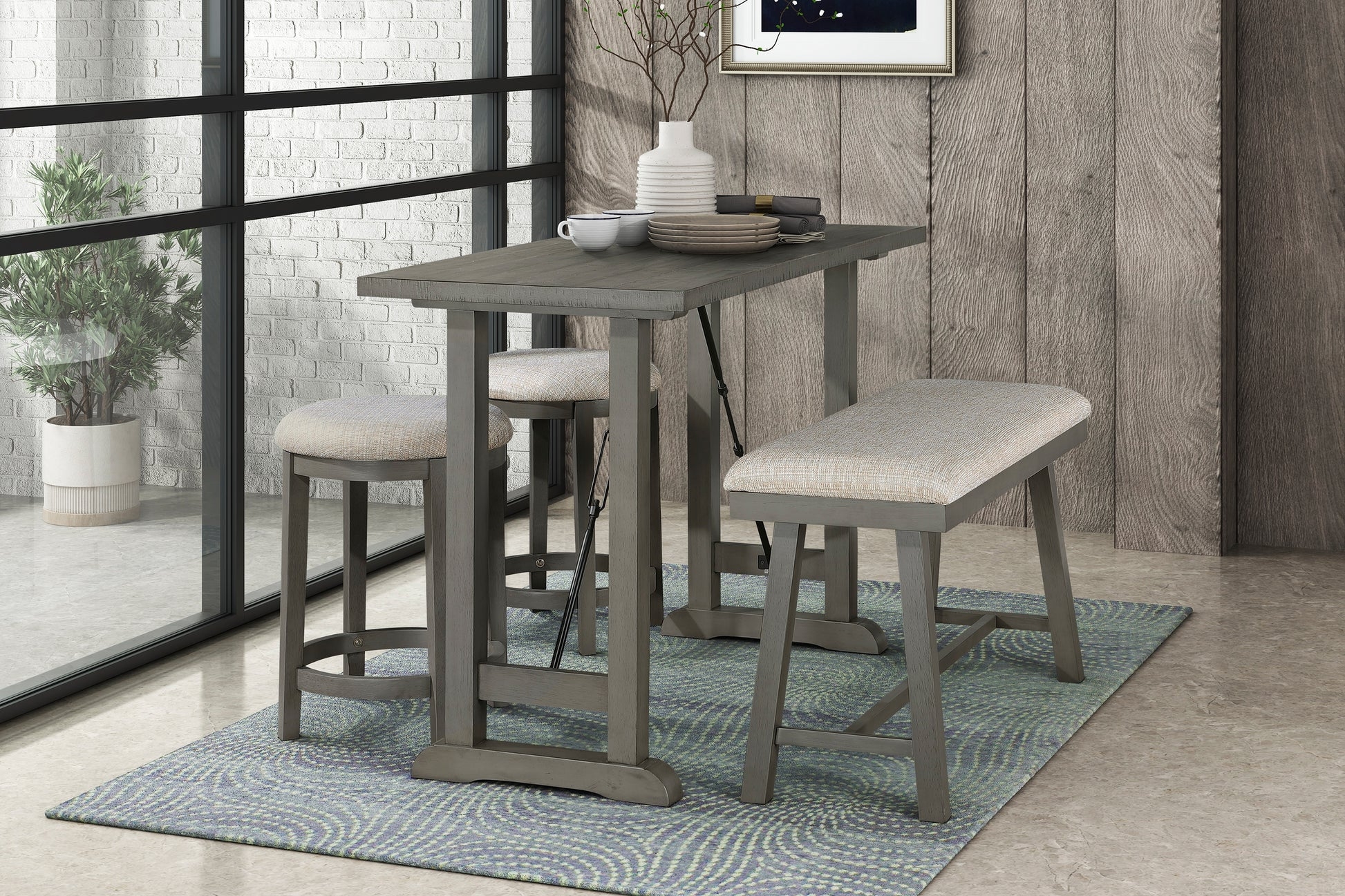 Dining Set in Light Gray Wash with Turnbuckle Base