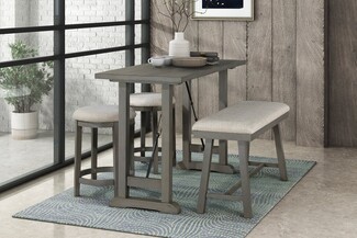 Dining Set in Light Gray Wash with Turnbuckle Base