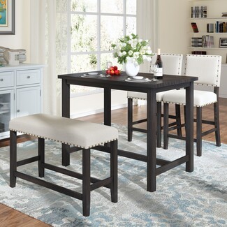 Dining Set of Dark Espresso Wood and Cream Fabric