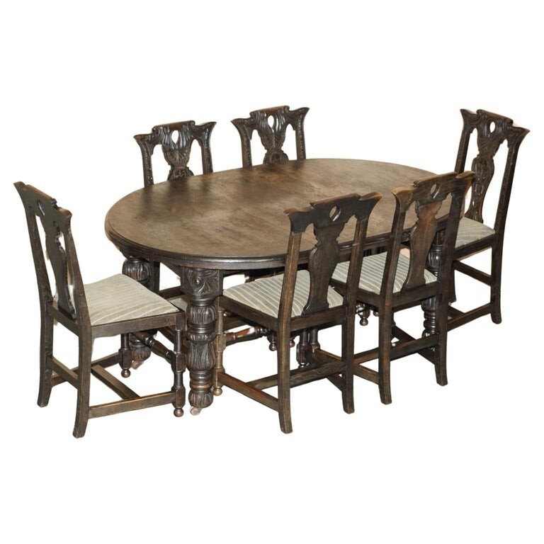 Dining Set Pierced Back Chairs and Bulbous Carved Legs