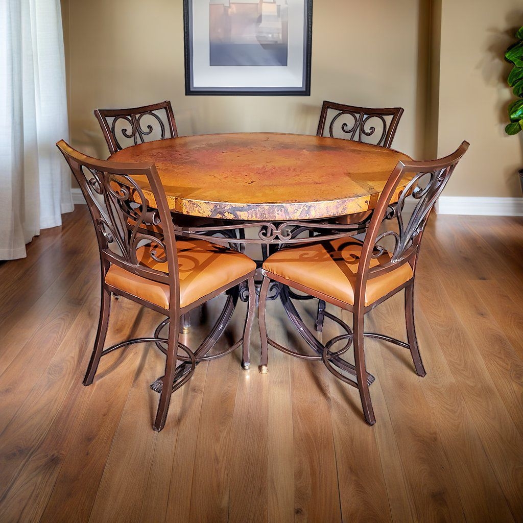 Dining Set: Rustic Hacienda Style with Scrollwork Metal