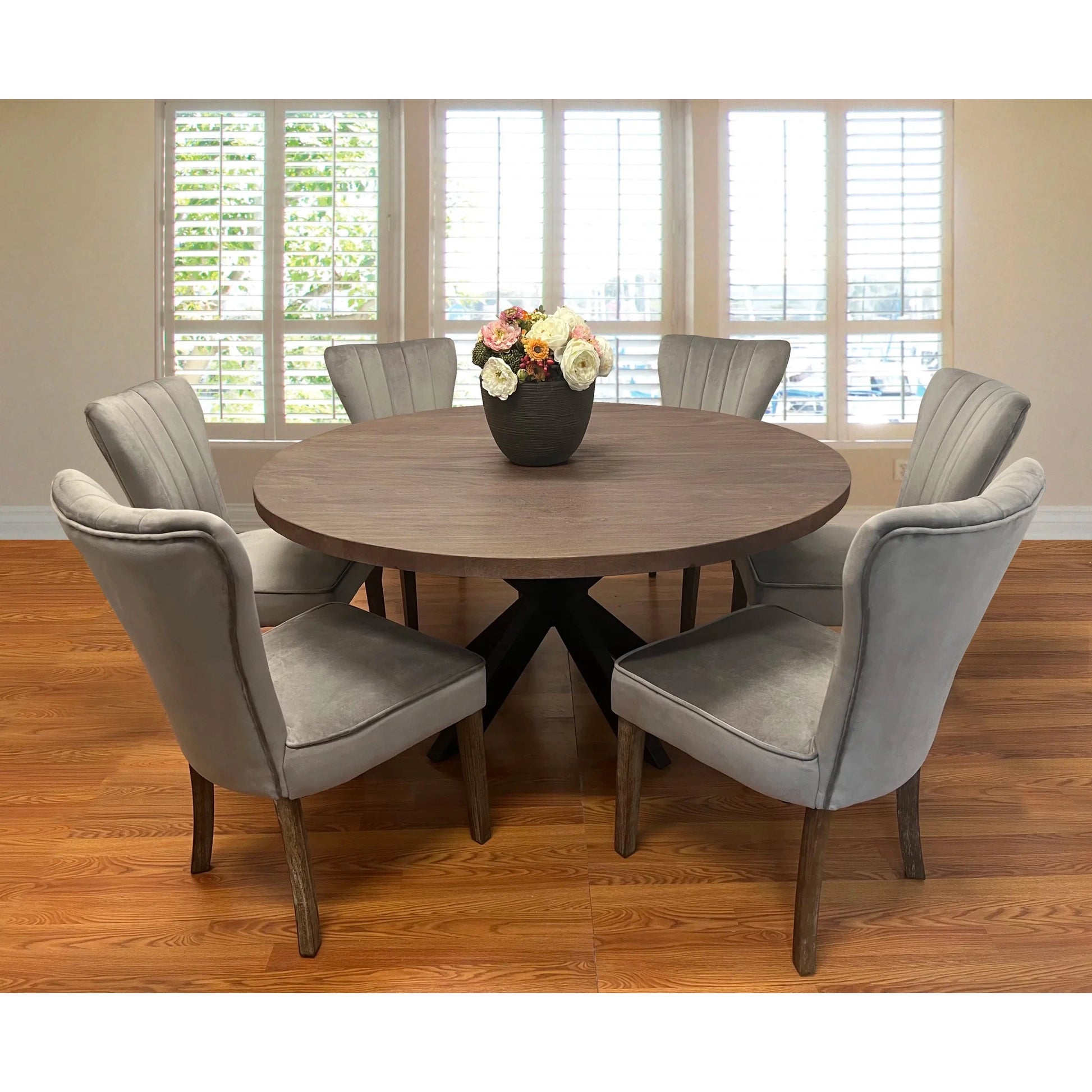 Dining Set Starburst Pedestal with Mink Grey Chairs