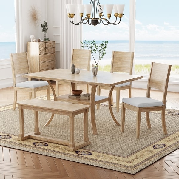 Dining Set: Trestle Bench Coastal Dining Set with Bench