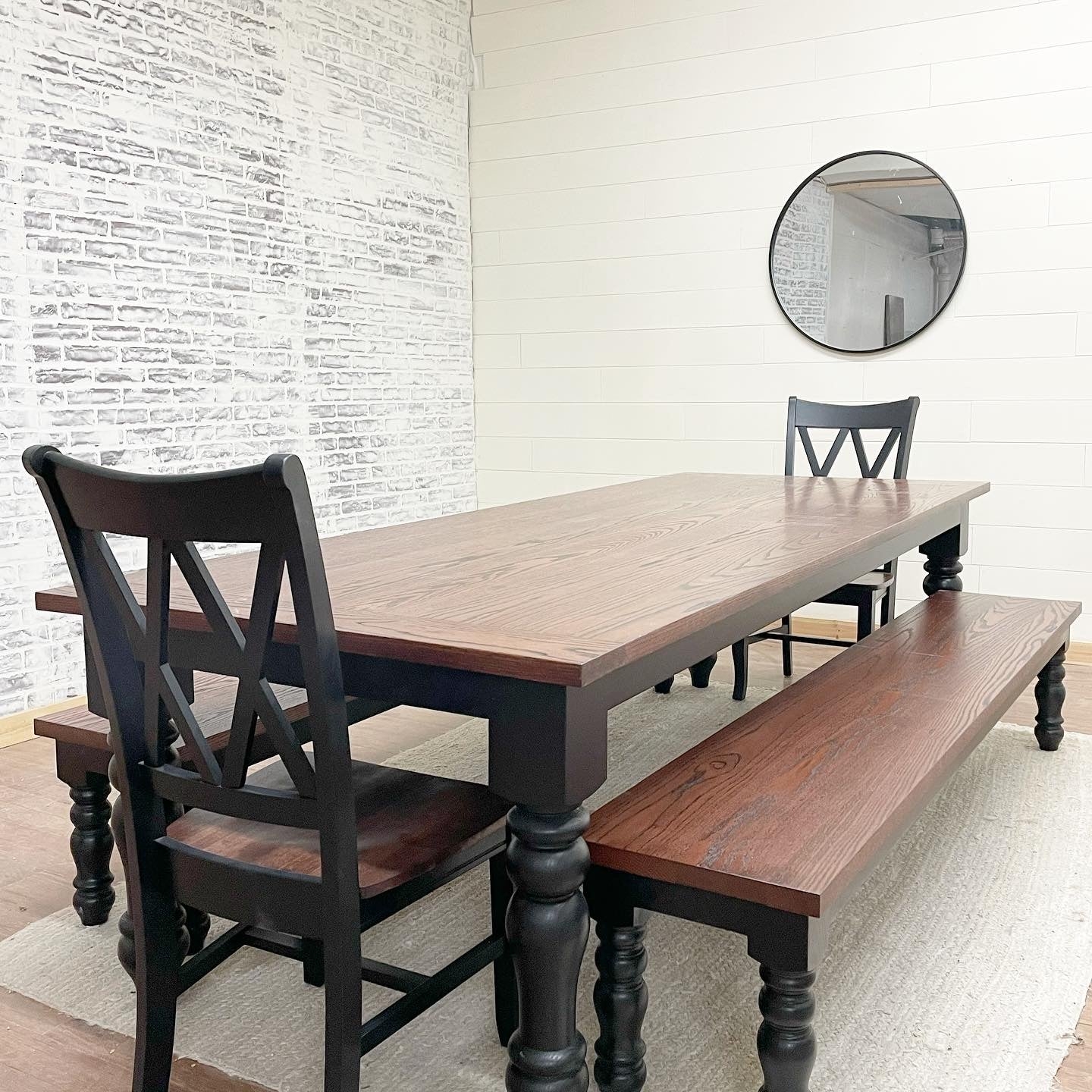 Dining Set Two-Tone Farmhouse Aesthetic X-Back Seats
