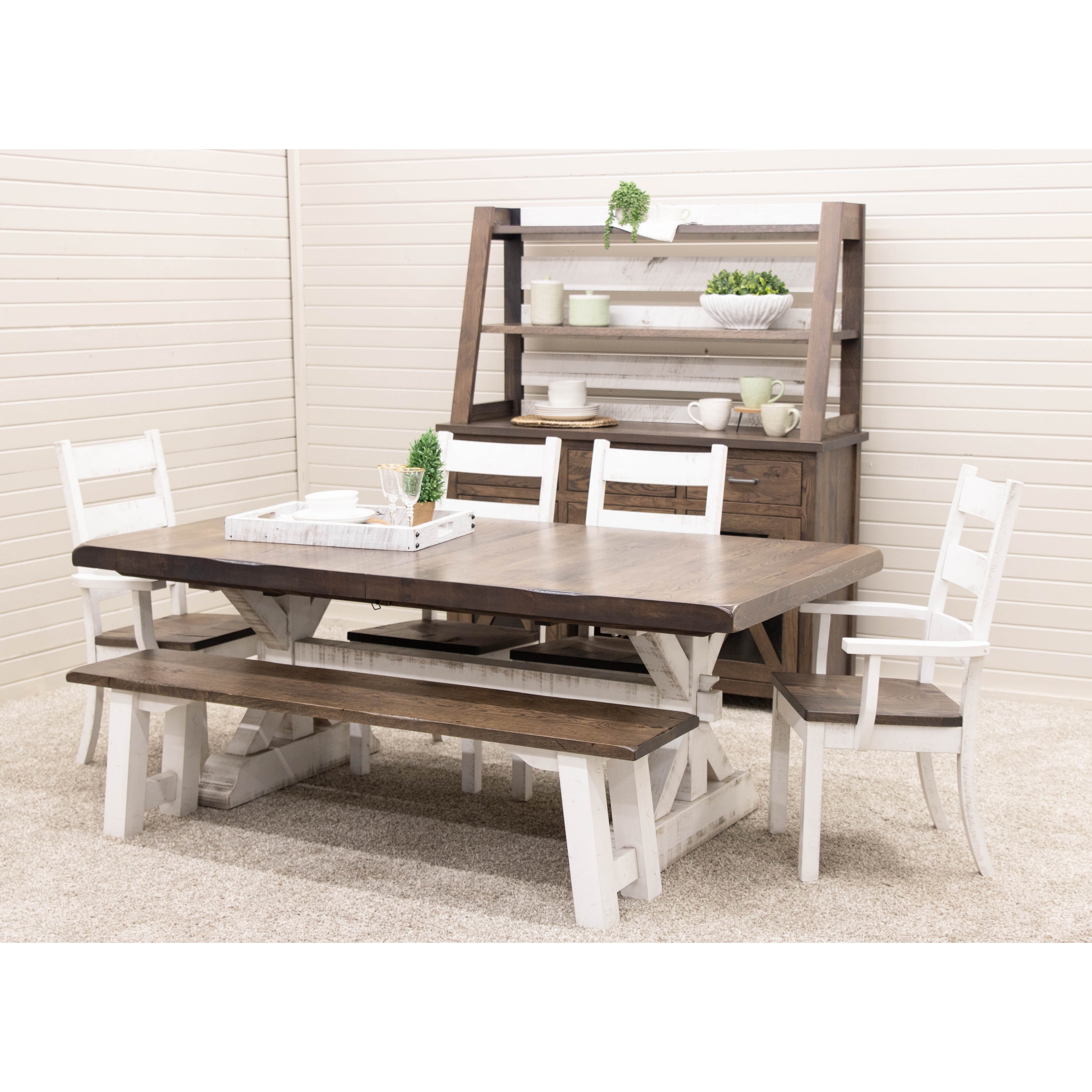Dining Set: Two-Tone Farmhouse Dining Set and Glacier White Finish