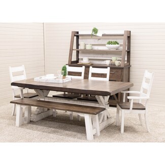 Dining Set: Two-Tone Farmhouse Dining Set and Glacier White Finish