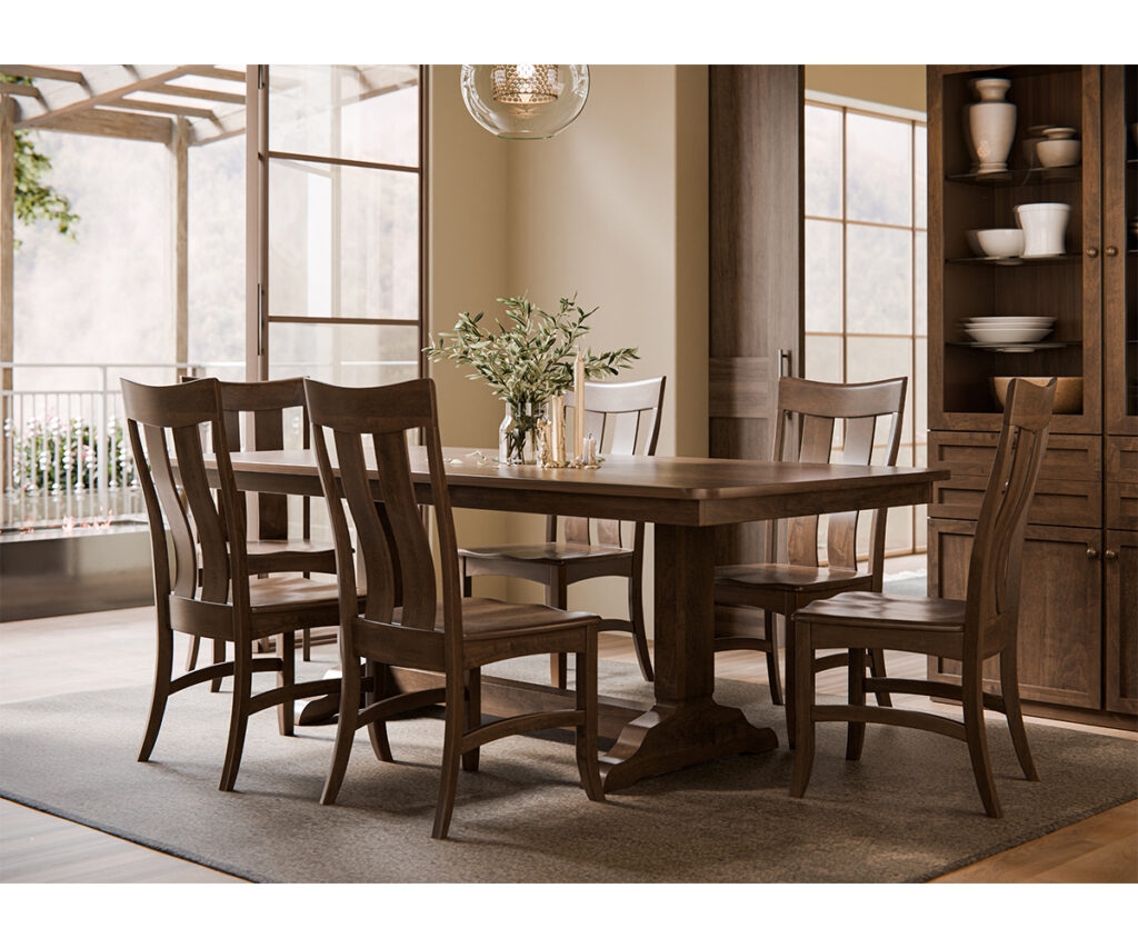 Dining Set: Walnut Brown Dining Set With Slat Back Wood Chairs