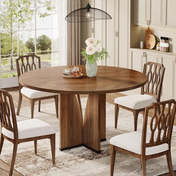 Dining Set: Walnut Faceted Pedestal Mid-Century Style