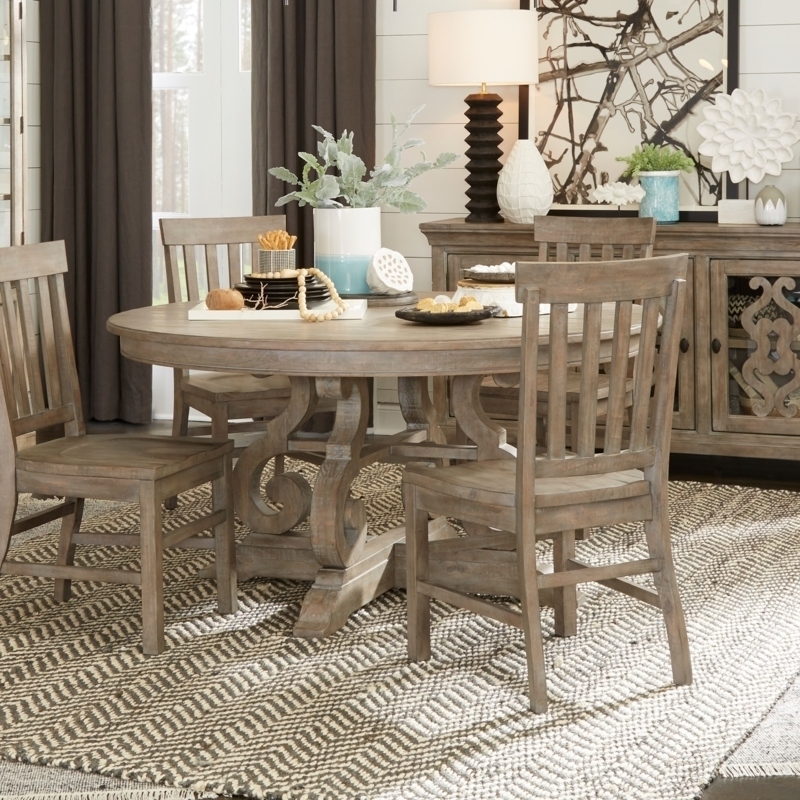Dining Set: Weathered Wood Set with Scrolled Pedestal Base