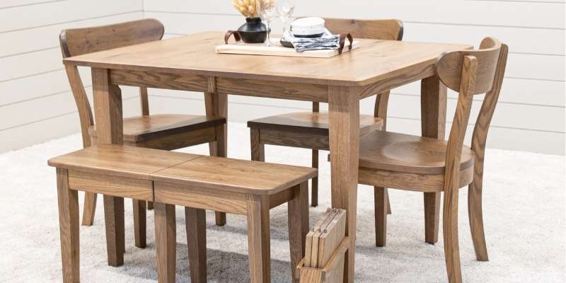Dining Set: White Oak Set with Bench and Leaf Storage