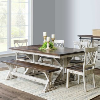 Dining Set: Whitewashed Farmhouse Dining Set and Sliding Barn Doors