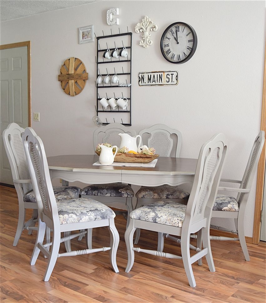 Dining Set with Cane Back Chairs and Dove Gray Two Tone Table