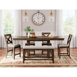 Dining Set with Distressed Wood Block Legs Antique