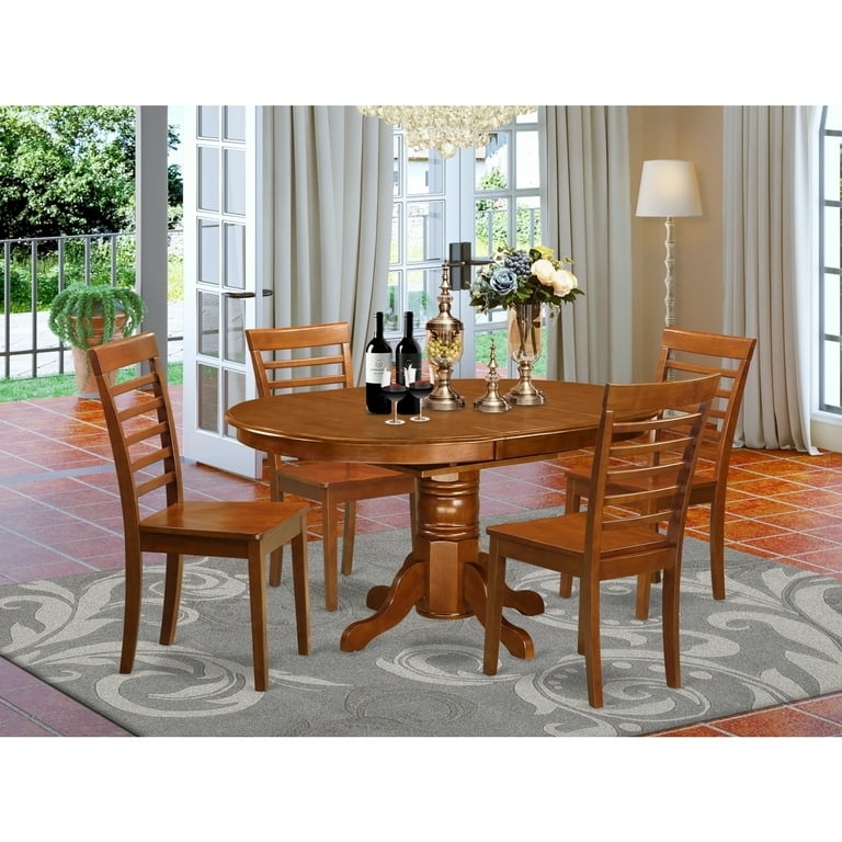 Dining Set with Extension Leaf and Honey Oak Pedestal Table