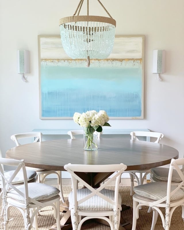 Dining Set with Glass Bead Chandelier and Cross Back Chairs