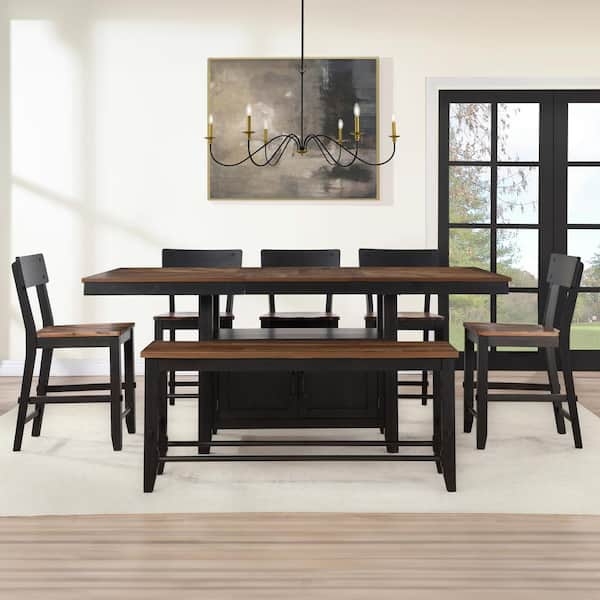 Dining Set with Matte Black Wood Storage Cabinet Base