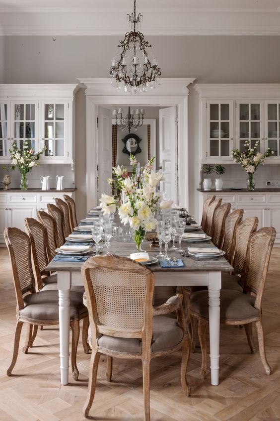 Dining Set with Parquet Flooring and Whitewashed Accents