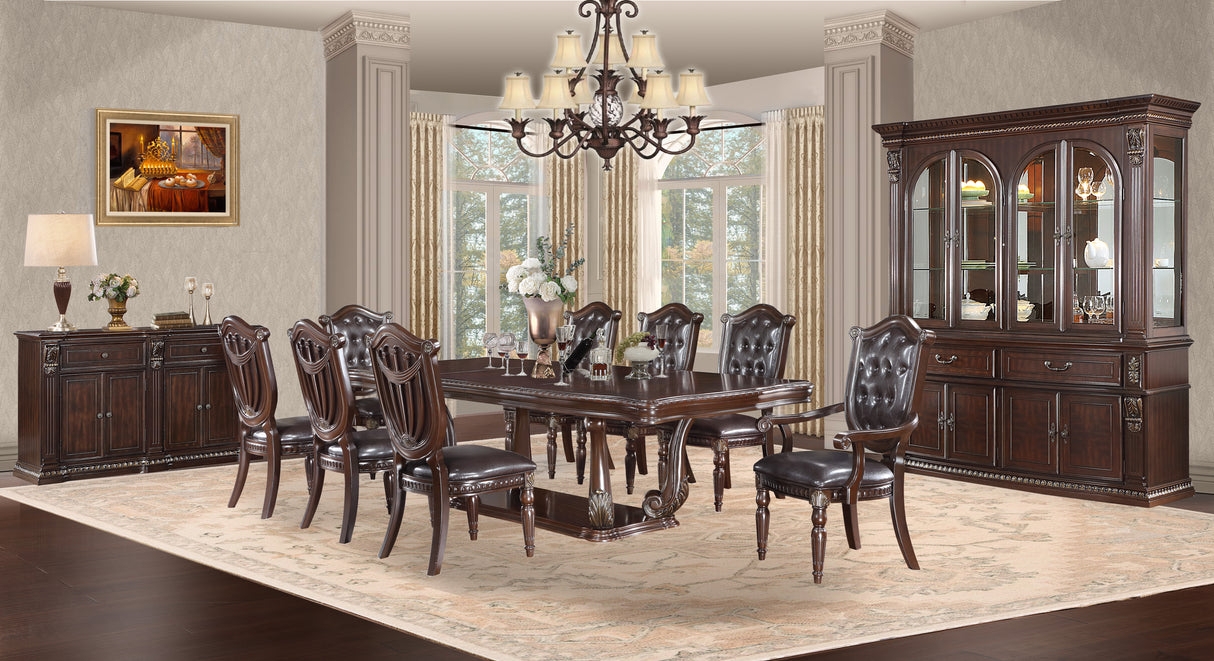 Dining Set with Pedestal Table and Arched Hutch Door