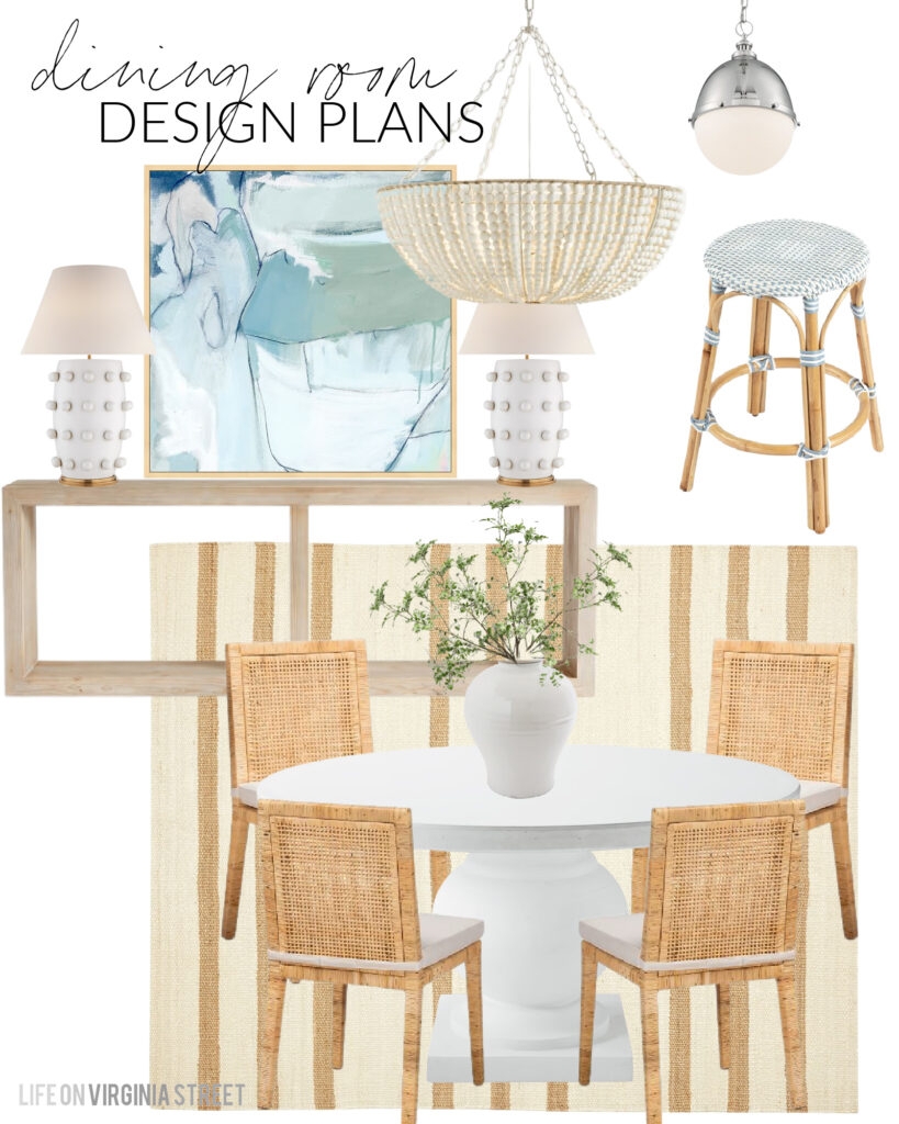 Dining Set with Pedestal Table and Cane Back Dining Furniture