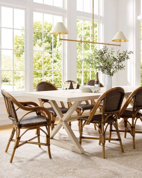 Dining Set with Rattan Weave and X Base Trestle Dining Table