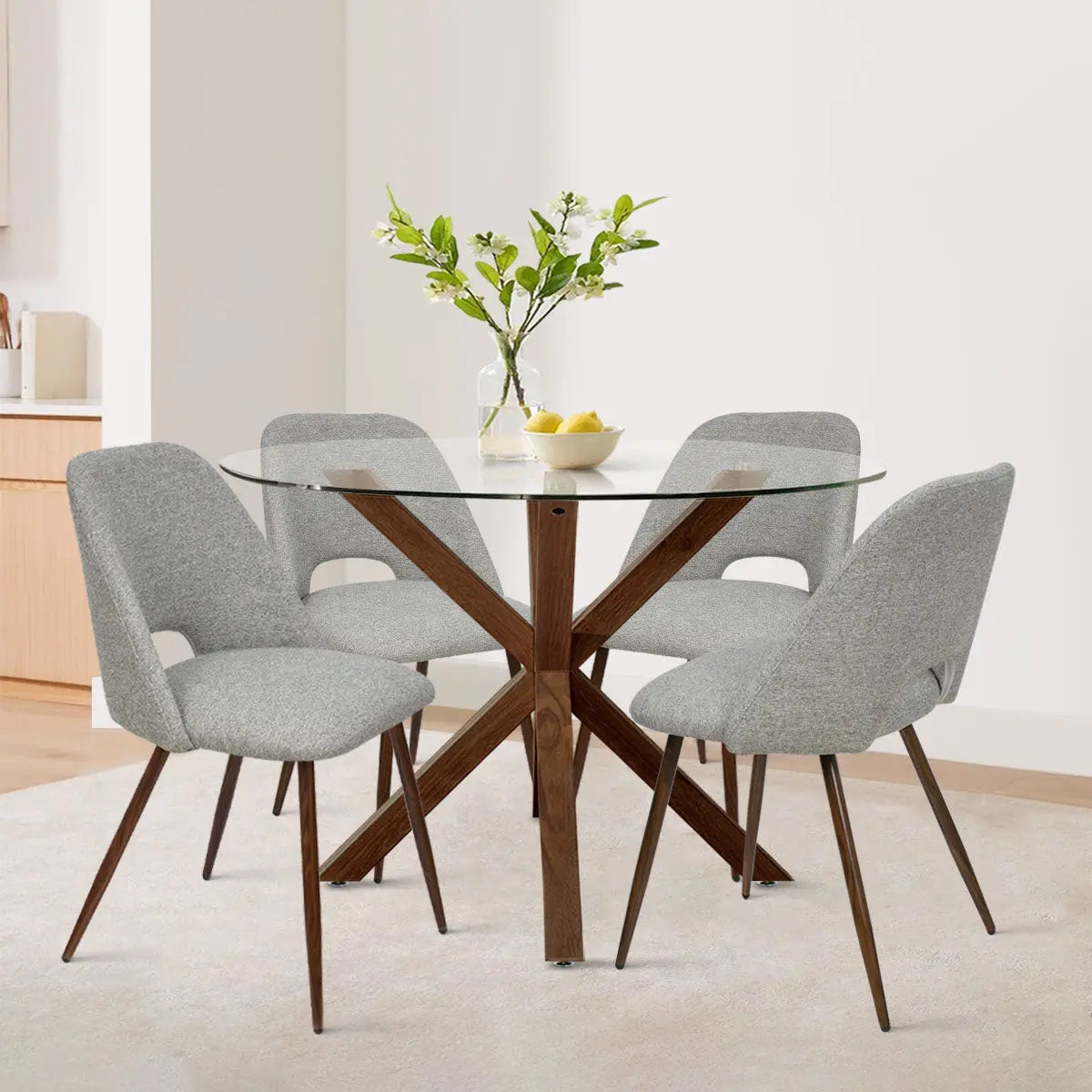 Dining Set with Round Glass Top and Cut-Out Back Chairs