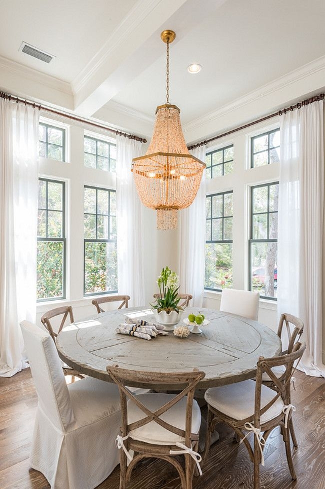 Dining Set with Round Weathered Table and Tie On Cushions