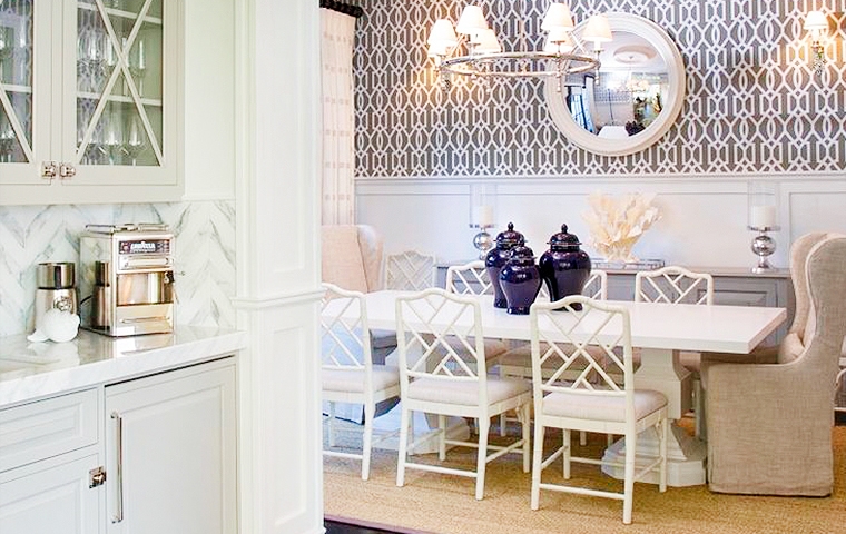 Dining Set with White Chippendale Chairs and Navy Ginger Jars