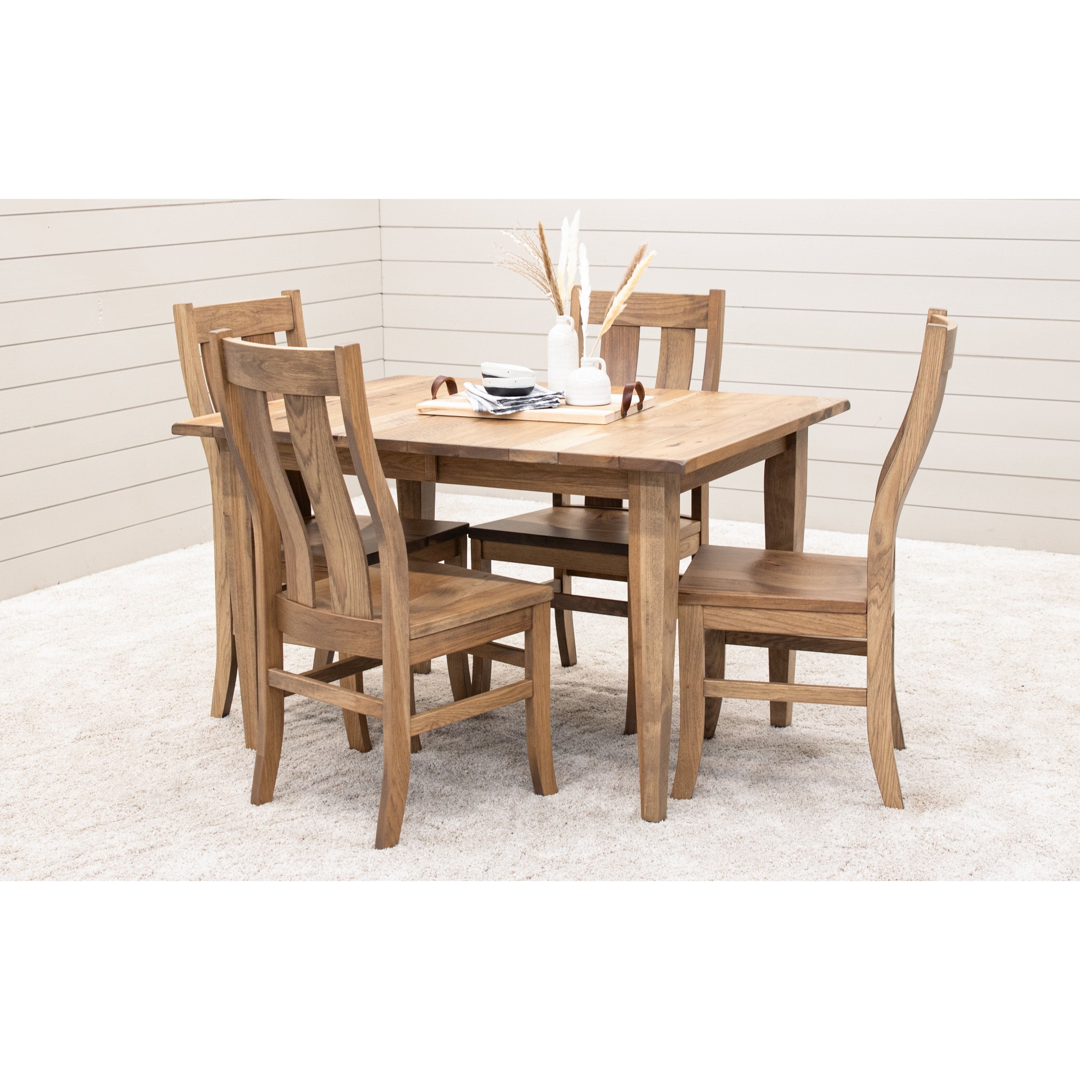 Dining Set: Wood Shaker Style 36 Inch Table with Slat Back