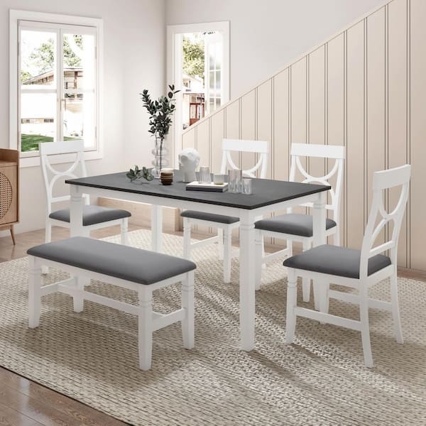 Dining Set: X-Back Chairs and Charcoal Table Top Set for 6