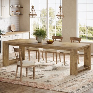 Dining Table: 86 Inch Natural Wood with Base Shelf
