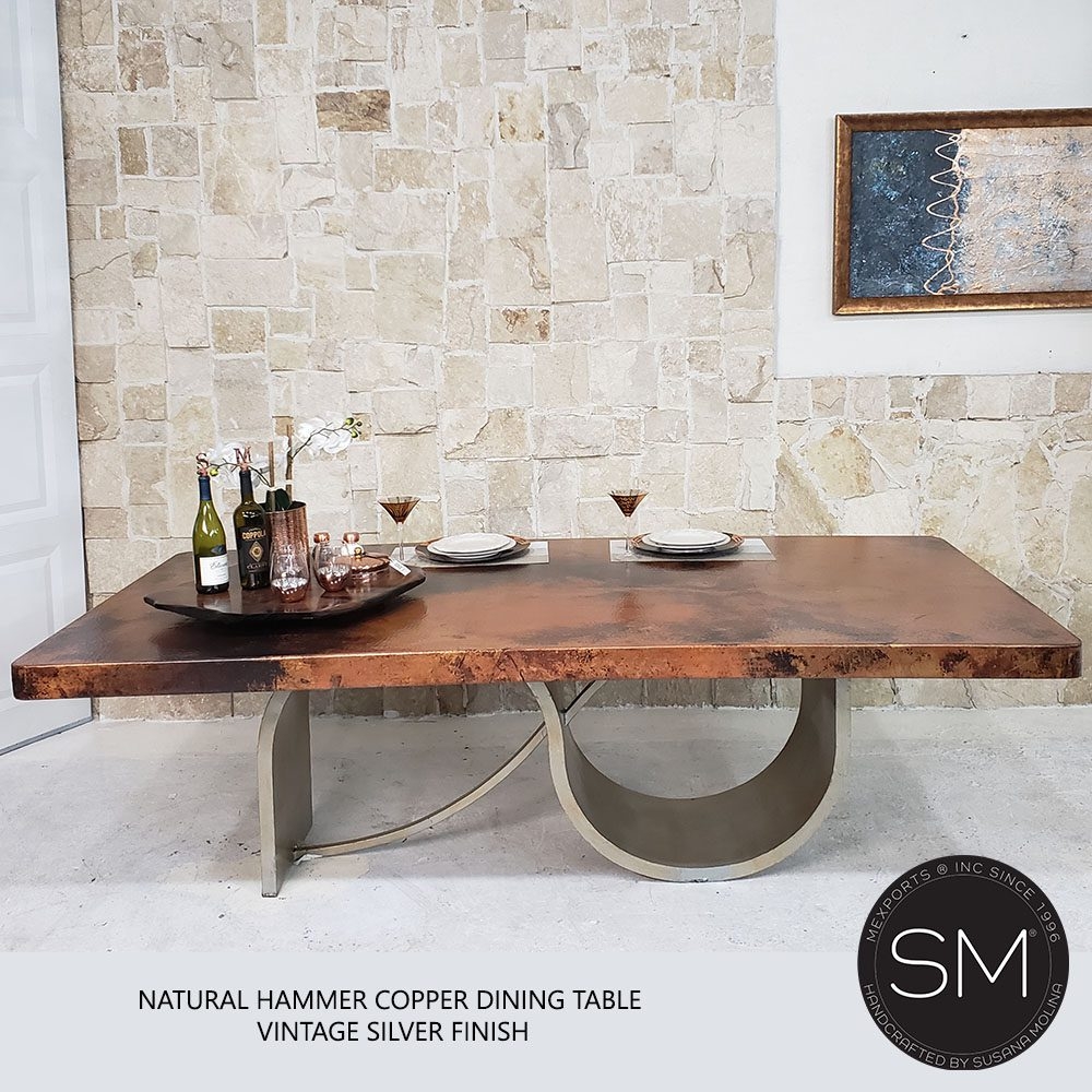 Dining Table: 96 Inch Large Top with Curved Metal Base
