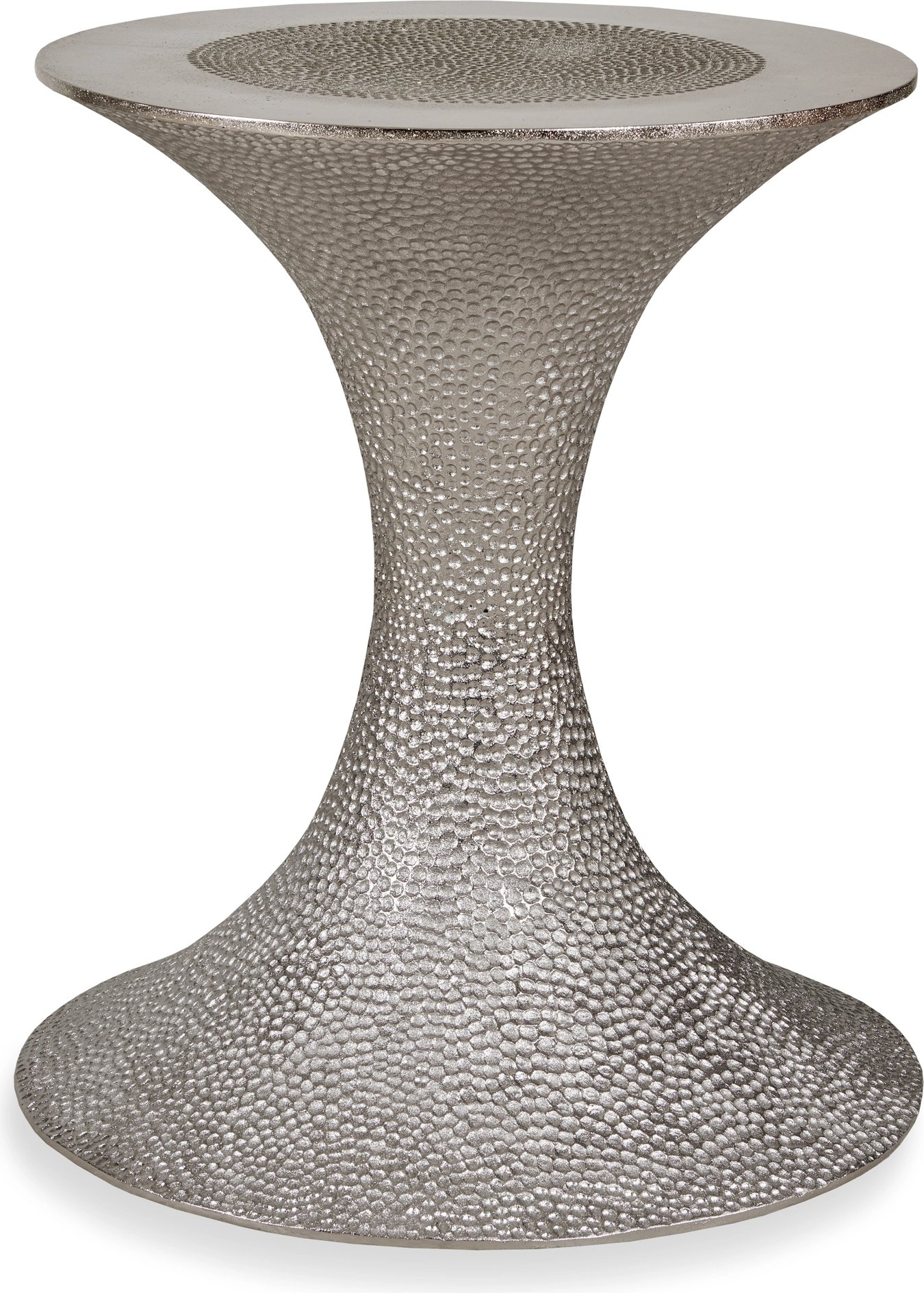 Dining Table Base with Hammered Silver Metal Hourglass