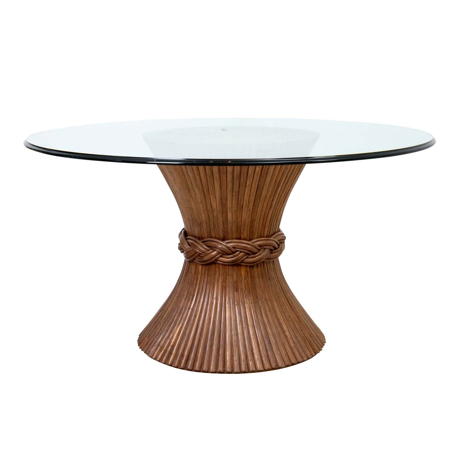 Dining Table Braided Belt and Hourglass Rattan Base