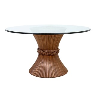 Dining Table Braided Belt and Hourglass Rattan Base
