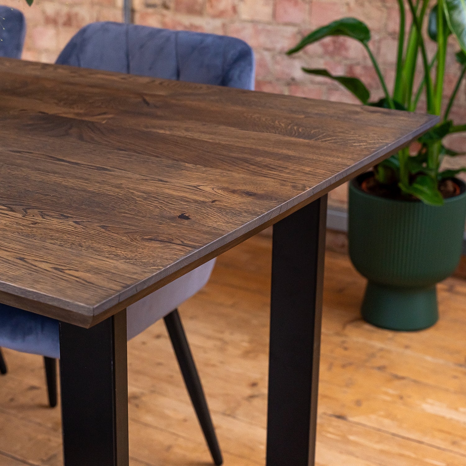 Dining Table: Charcoal Oak Grain with Beveled Edge Profile