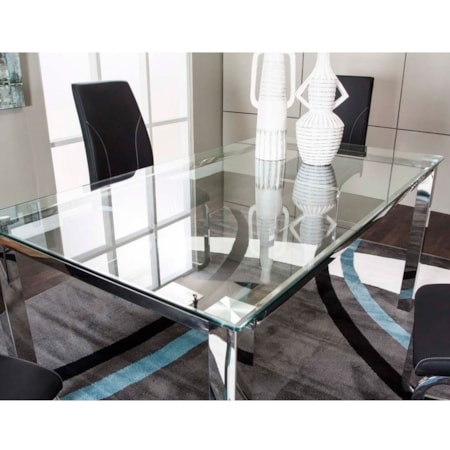 Dining Table Chrome Base with Polished Square Profile Legs