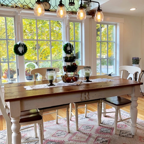 Dining Table: Creamy White Base with Monogram Apron