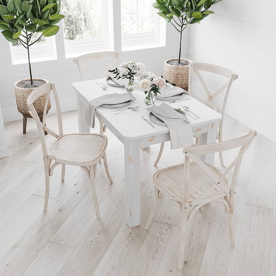 Dining Table: Distressed Pine with Cross Back Seating Set