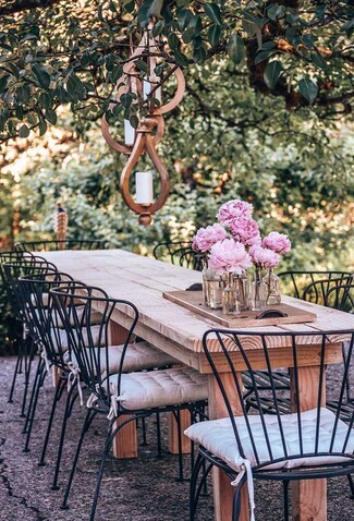 Dining Table: DIY Outdoor Plank Top Black Metal
