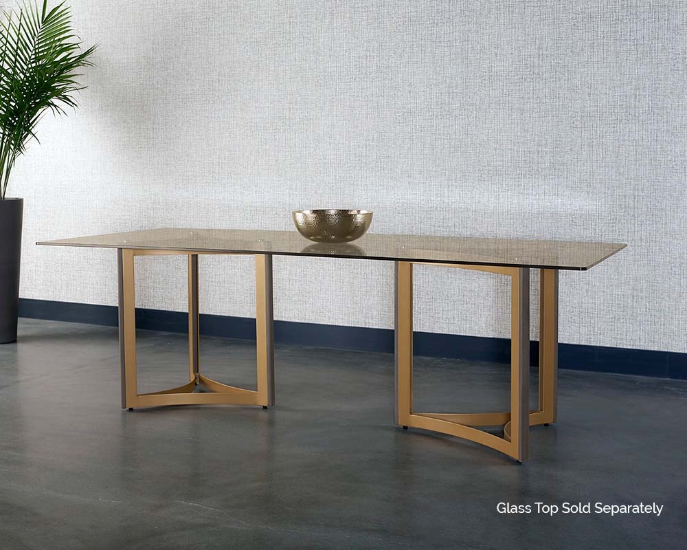 Dining Table Dual Architectural Pedestals and 96-Inch Glass