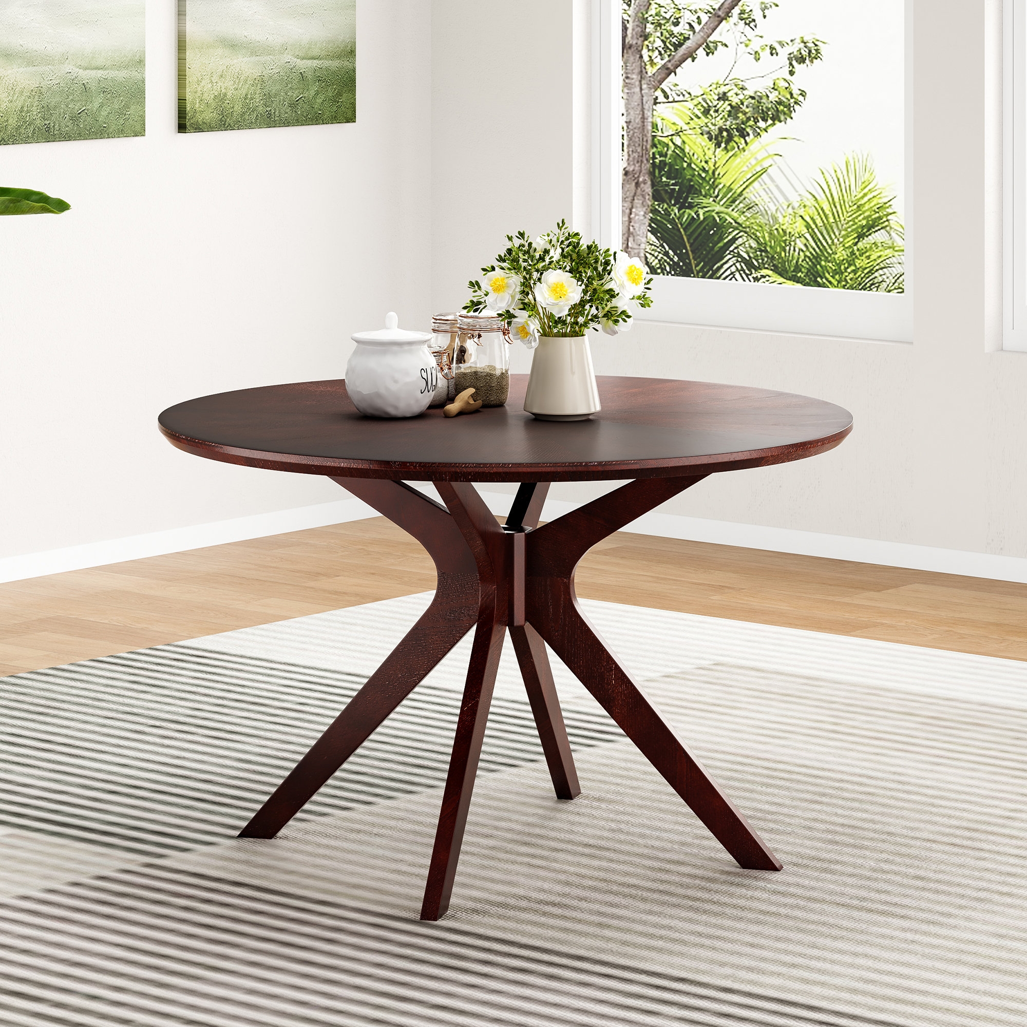 Dining Table: Espresso Solid Wood Starburst Base Table