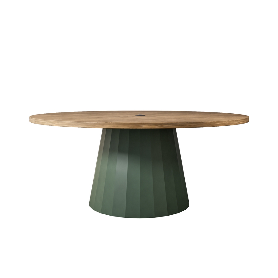 Dining Table Faceted Base Forest Green Architectural Pedestal Table