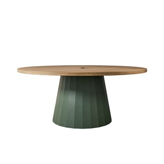 Dining Table Faceted Base Forest Green Architectural Pedestal Table