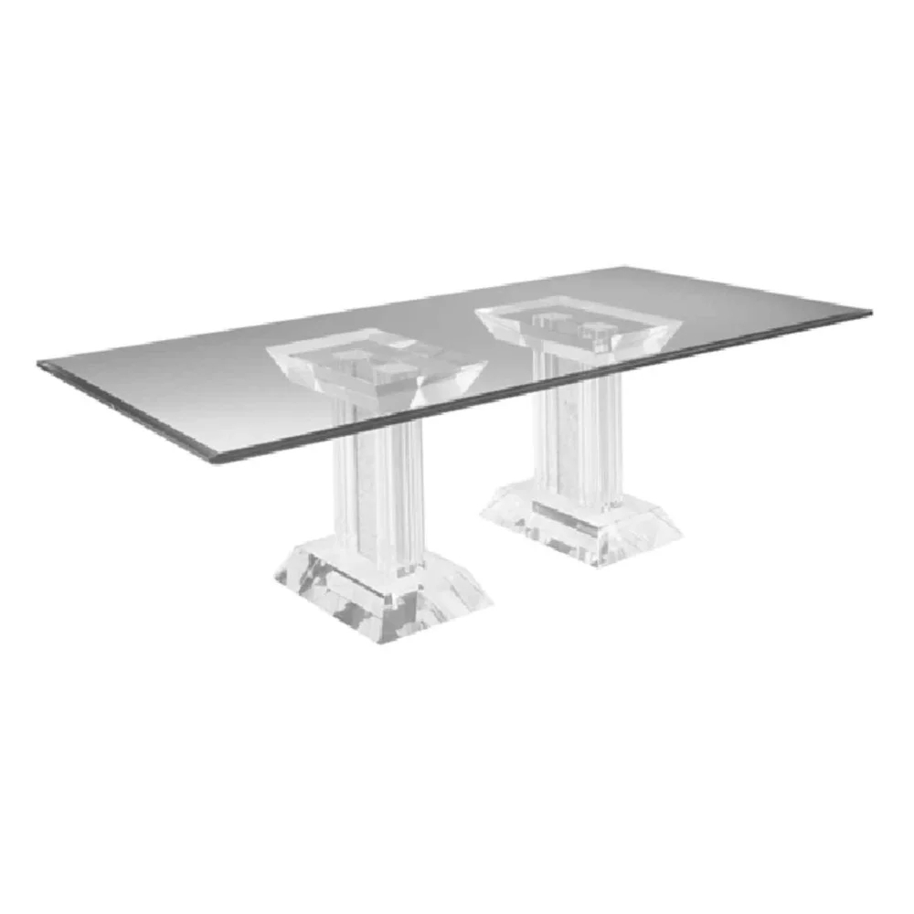 Dining Table Faceted Lucite Pedestals and Clear Glass
