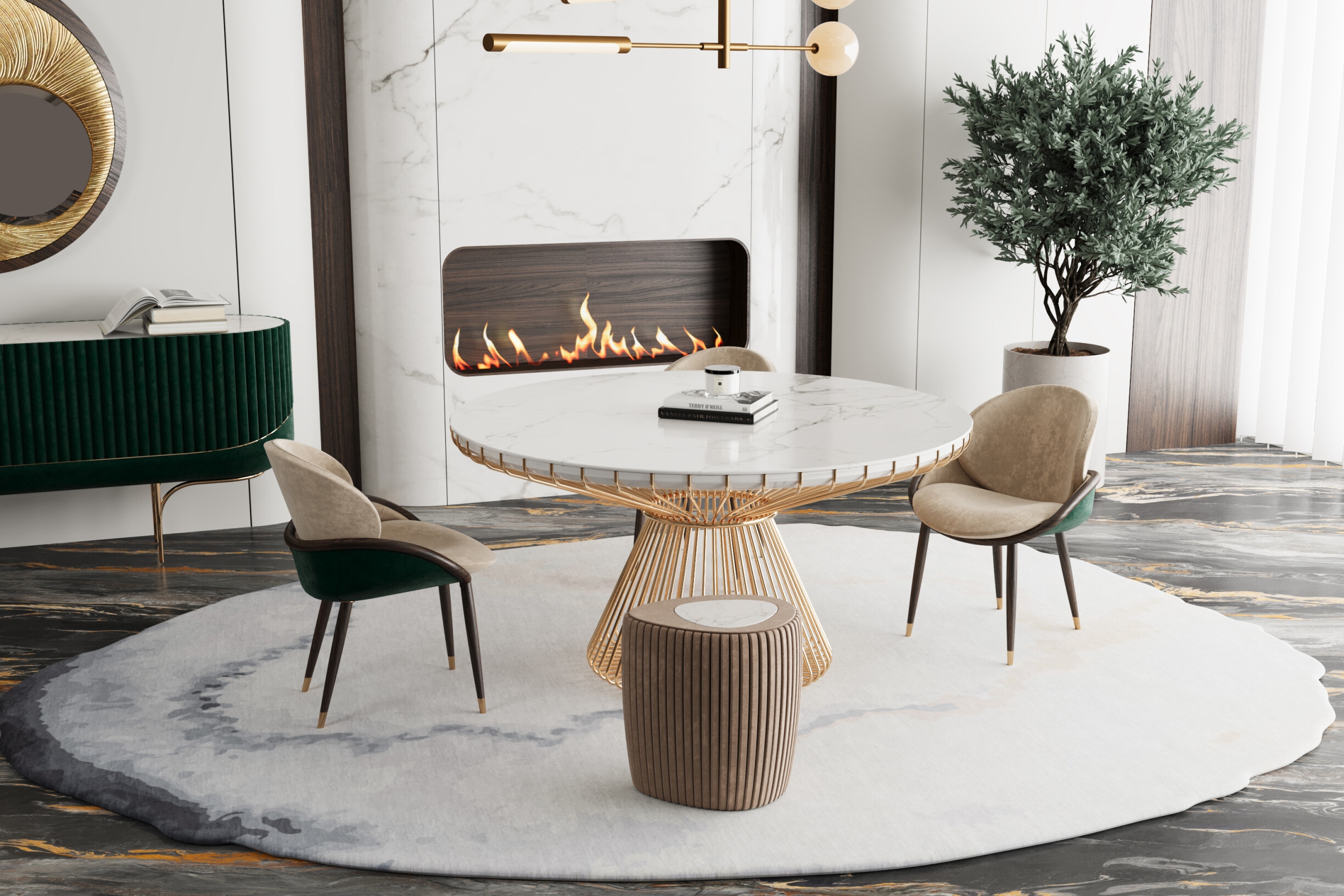 Dining Table: Fluted Base Emerald Green Furniture Accents