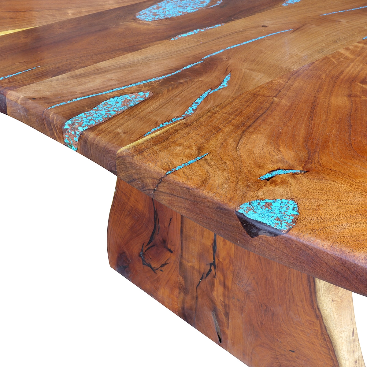 Dining Table: Free Form Mesquite with Turquoise Mineral Inlay