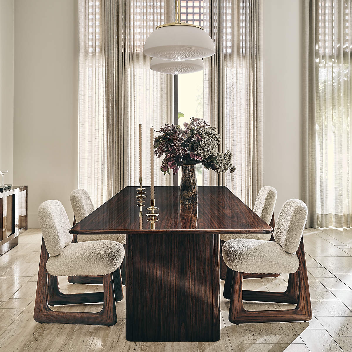 Dining Table: Glossy Espresso Wood With Monolithic Slab Pedestal