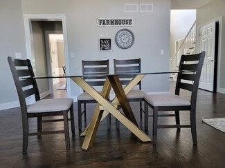 Dining Table Gold Geometric X-Base and Rectangular Glass Top